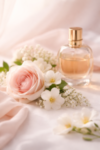 Composición editorial premium que representa el corazón de una fragancia